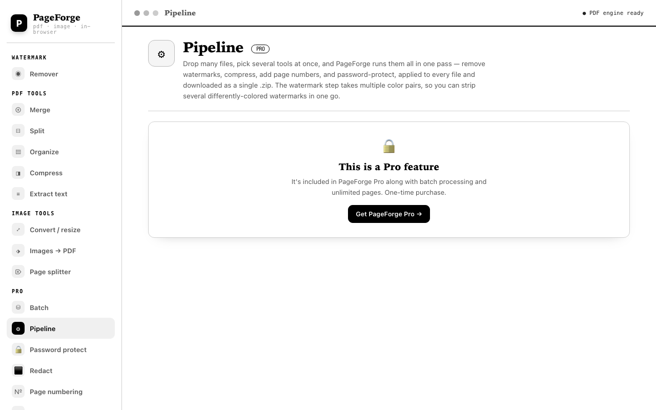 PageForge pipeline interface