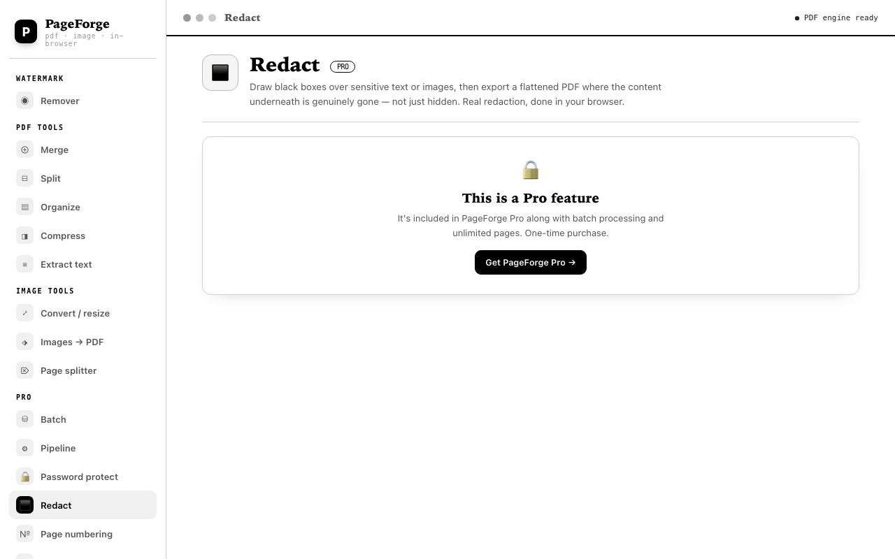 PageForge redact interface